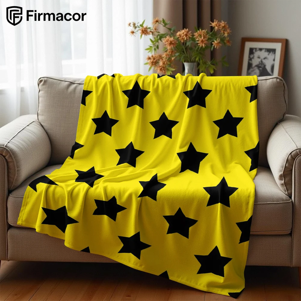 Yellow Black Star Cartoon Anime Print Flannel Blanket Soft Warm Throw for Kids Bedroom Sofa Bed Christmas Office Car