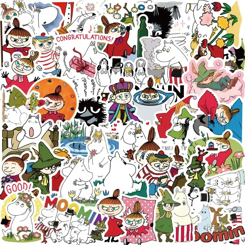 50 шт., милые мультяшные наклейки Moomin Doodle, чашки воды, чемодан, декоративные наклейки для ноутбука, наклейки «сделай сам»