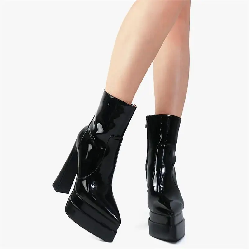 Women's side zipper short saro boots double layered pointed boots with waterproof platform special shaped thick high heels