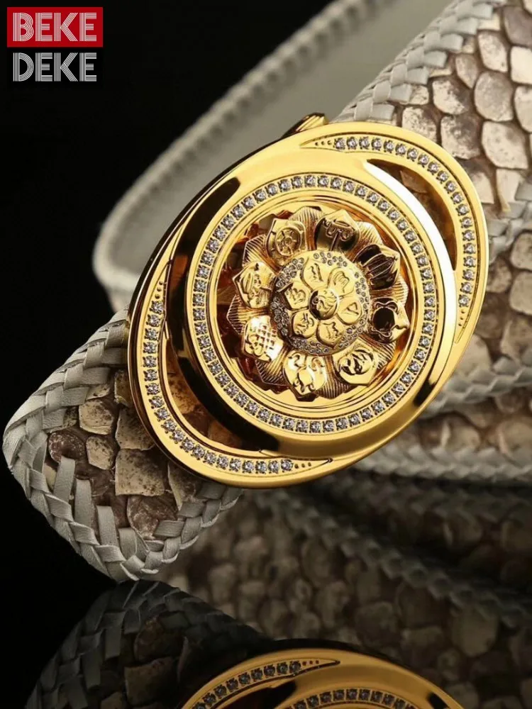 Business Men Casual Smooth Buckle Versatile Genuine Leather Snakeskin Belt High Quality Handmade Fashion Waistband For Pants