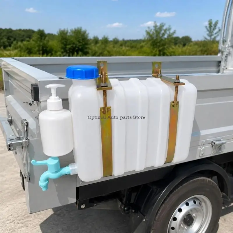 Vehicle Mounted Water Storage Set for Hand Washing with Start-and-Stop Faucet, Capped Refill Opening, and Metal Retaining Straps