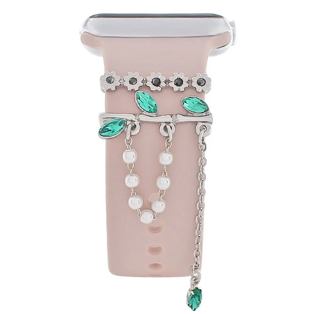 Decorative Chain Watch Band Ornament Bracelet Diamond Pearl Decorative Ring Creative Metal Wristbelt Charms for Apple Watch Band