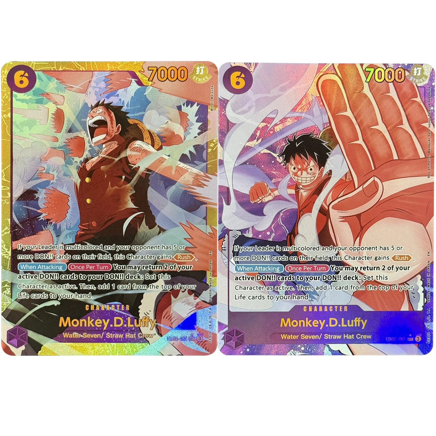 

2 шт./компл. цельная карта «сделай сам», лучший том. PRB-02 EB02-061 SEC Monkey D. Luffy OPCG Коллекционная карта Аниме Подарок