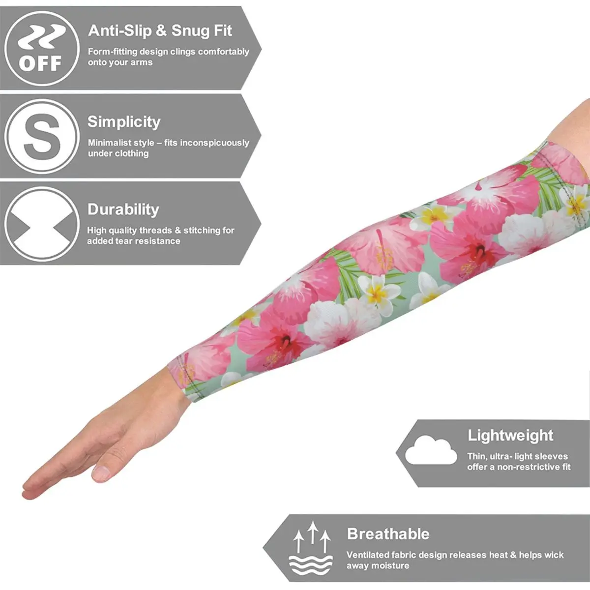 أكمام أذرع تبريد خارجية من زهور الكركديه والبلوميريا الاستوائية، غطاء حماية من الشمس فوق البنفسجية، أكمام وشم لركوب الدراجات في الصيف #2