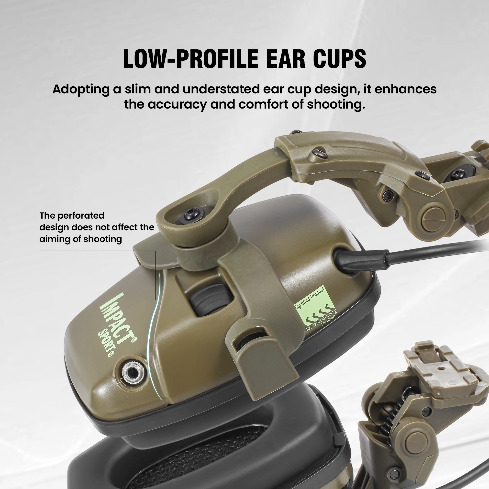 Tactical Helmet Mounted Electronic Earmuff FAST Rail Compatible Sound Amplification Noise Reduction Headset for Shooting Hunting