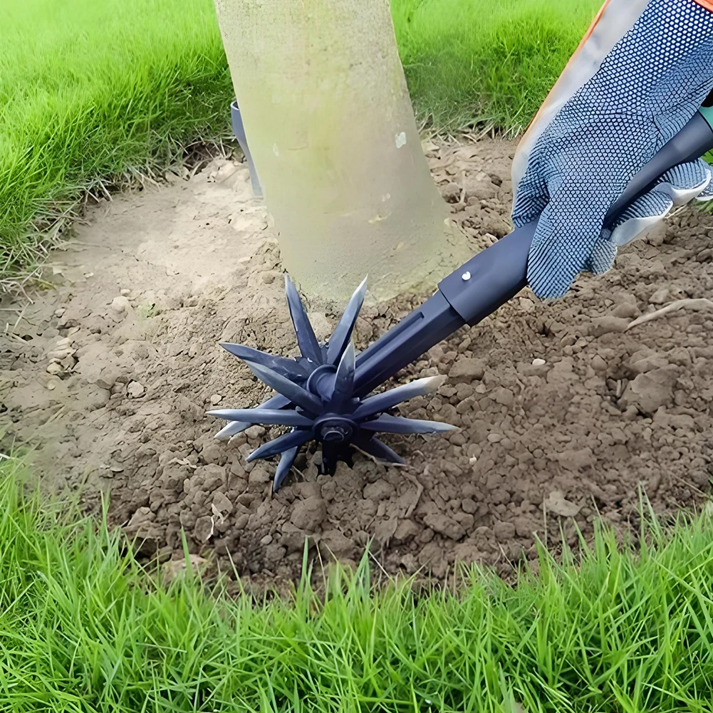 2-in-1 Garden Soil Scarifier Tool Lawn Loosening Rotary Tiller Soil Tiller Aerator Lawn Tool for Reseeding Grass Soil Mixing