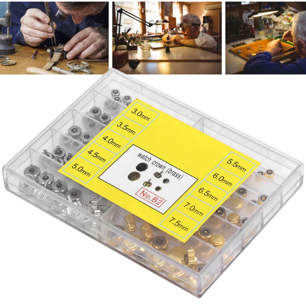 100pcs/set 3.0-7.5mm Alloy Watch Crown Parts Assorted Accessories Watch Repair Tool for Watchmaker