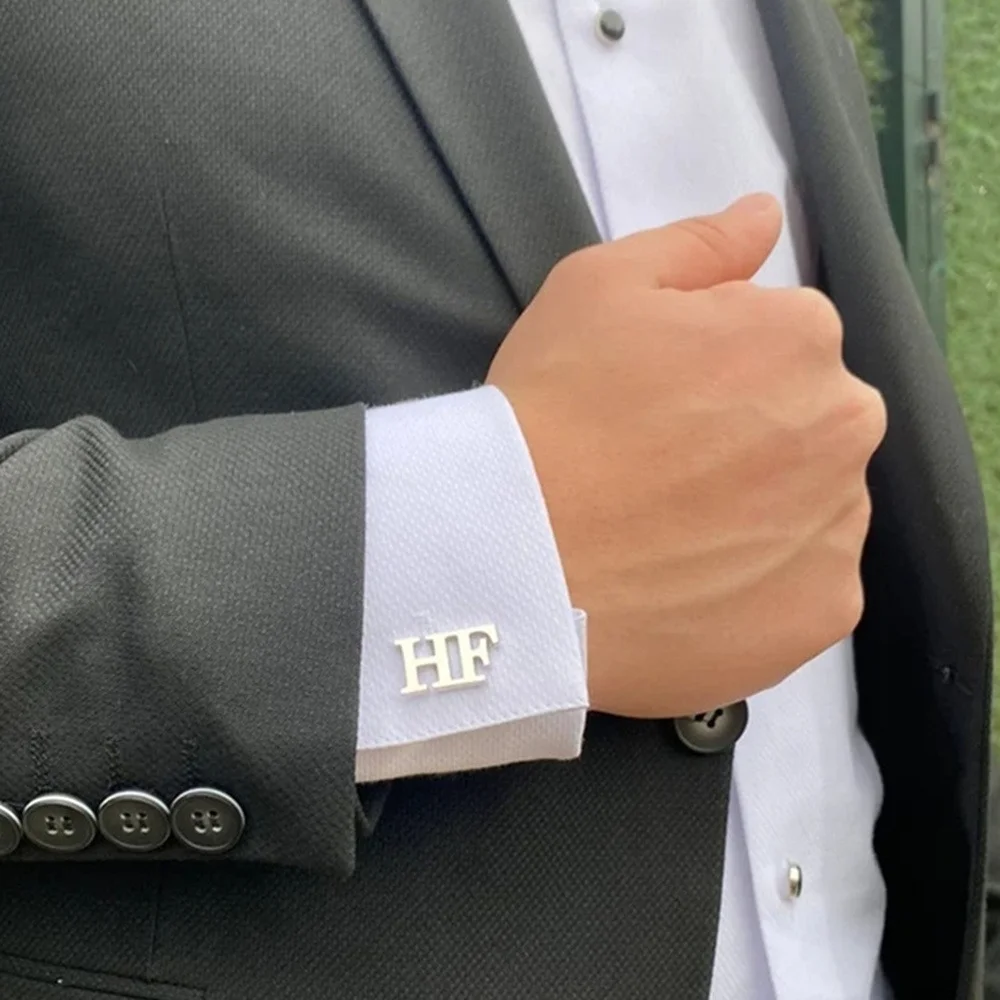 Gemelos de camisa de acero inoxidable para hombre, accesorios de manga de traje personalizados, 2-3 letras, regalos del Día del Padre, nuevo