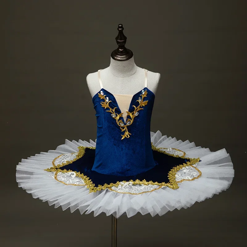 Personalização azul tutu profissional para crianças, trajes do Lago dos Cisnes, panqueca tutu, vestido de bailarina, balé tutu para meninas, high-end
