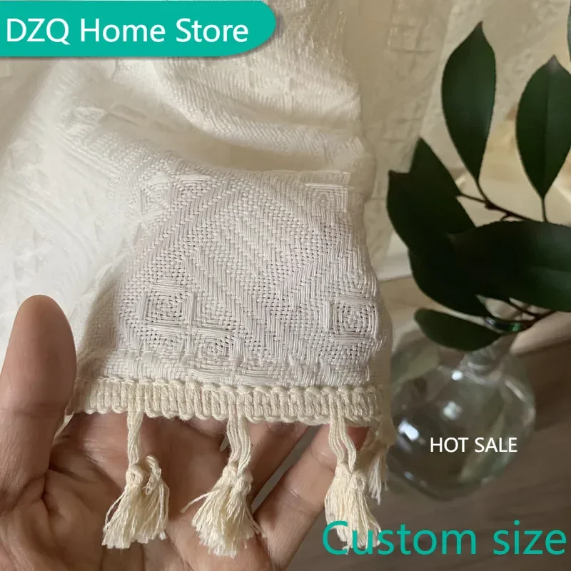 

Bohemian geometric cotton curtain Bookcase curtains coffee door curtain versatile Yoga Room cotton linen tassel Bedroom curtains