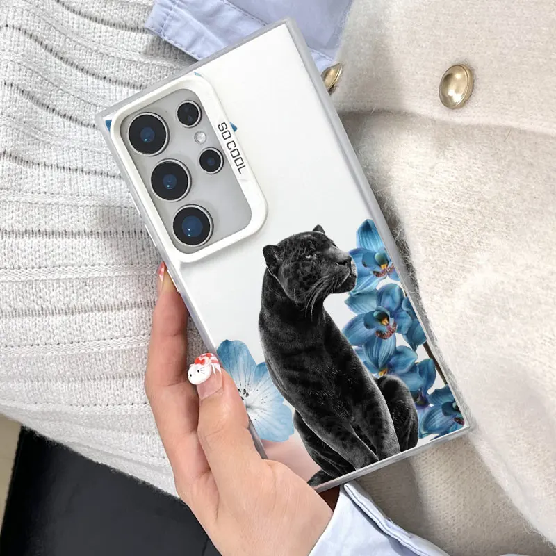 

For Samsung Galaxy S25 S24 S23 S22 Ultra Plus S21 S23 S24 FE Laser Phone Case Kitten Cat & Flowers Cute Animals Artistic Covers