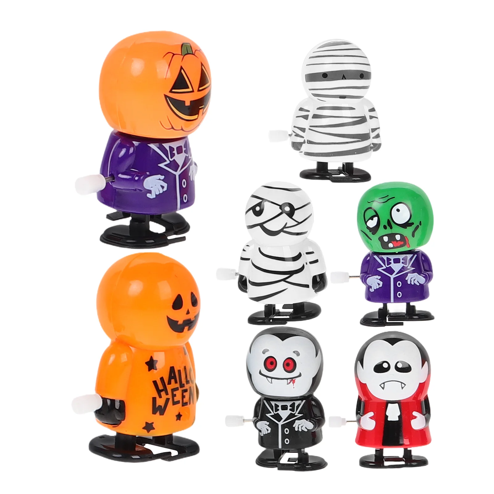 7 Pcs Halloween Wind-up Toys Pleasant Color Walking Cartoon Spring Clockwork for Party Plastic Adorable