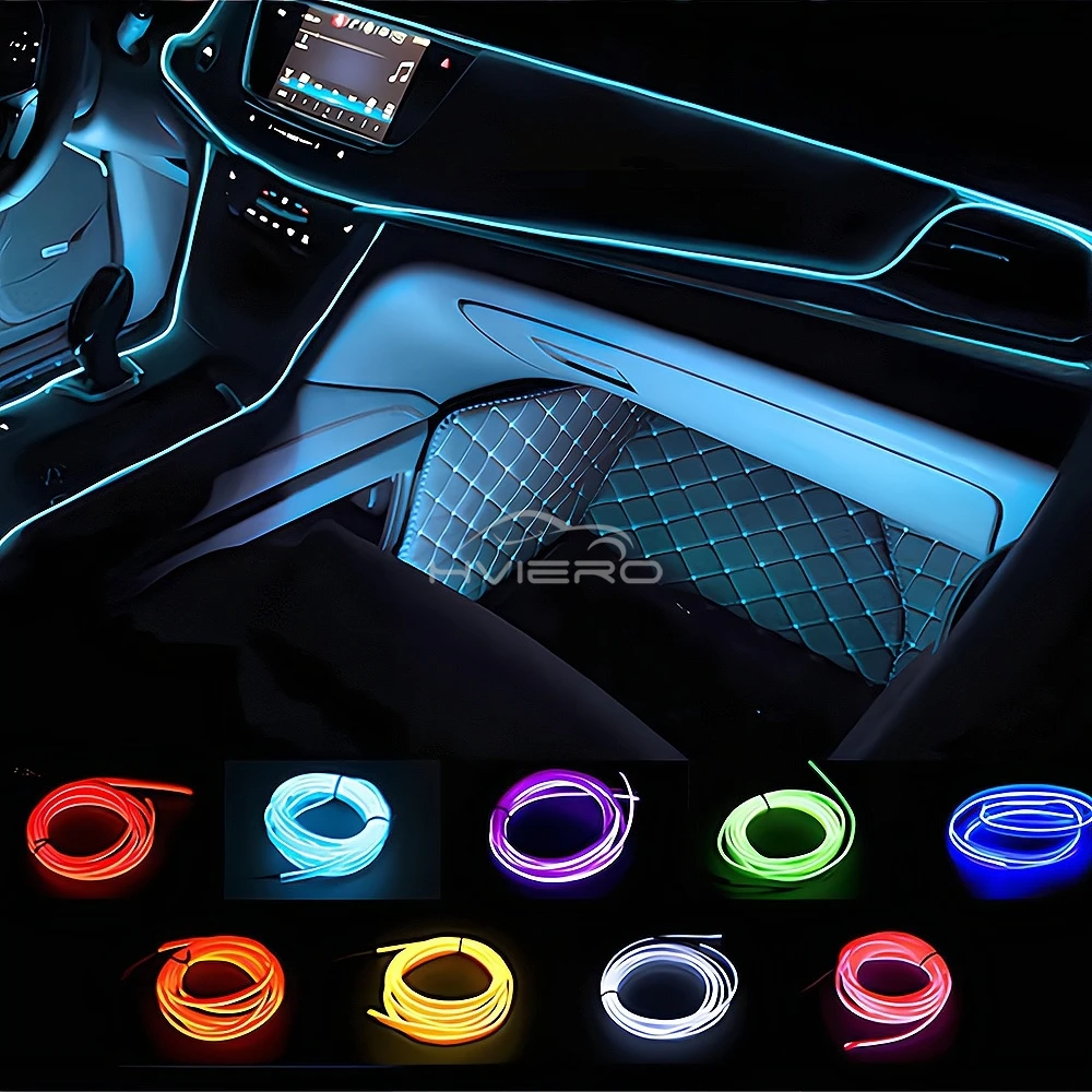 1M/2M/3M/5M Colour Car Interior Lighting LED Strip Auto Decoration Wire Rope Tube Line Flexible Neon Lights USB Drive Atmosphere