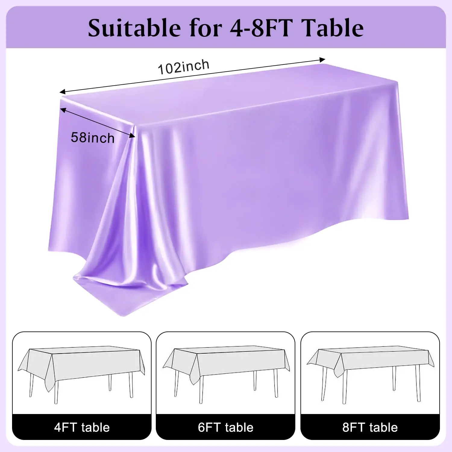 4pcs/Lot Rectangle Wedding Satin Large Tablecloth Bright Smooth Table Cover Christmas Anniversary Dining Party Tablecloth