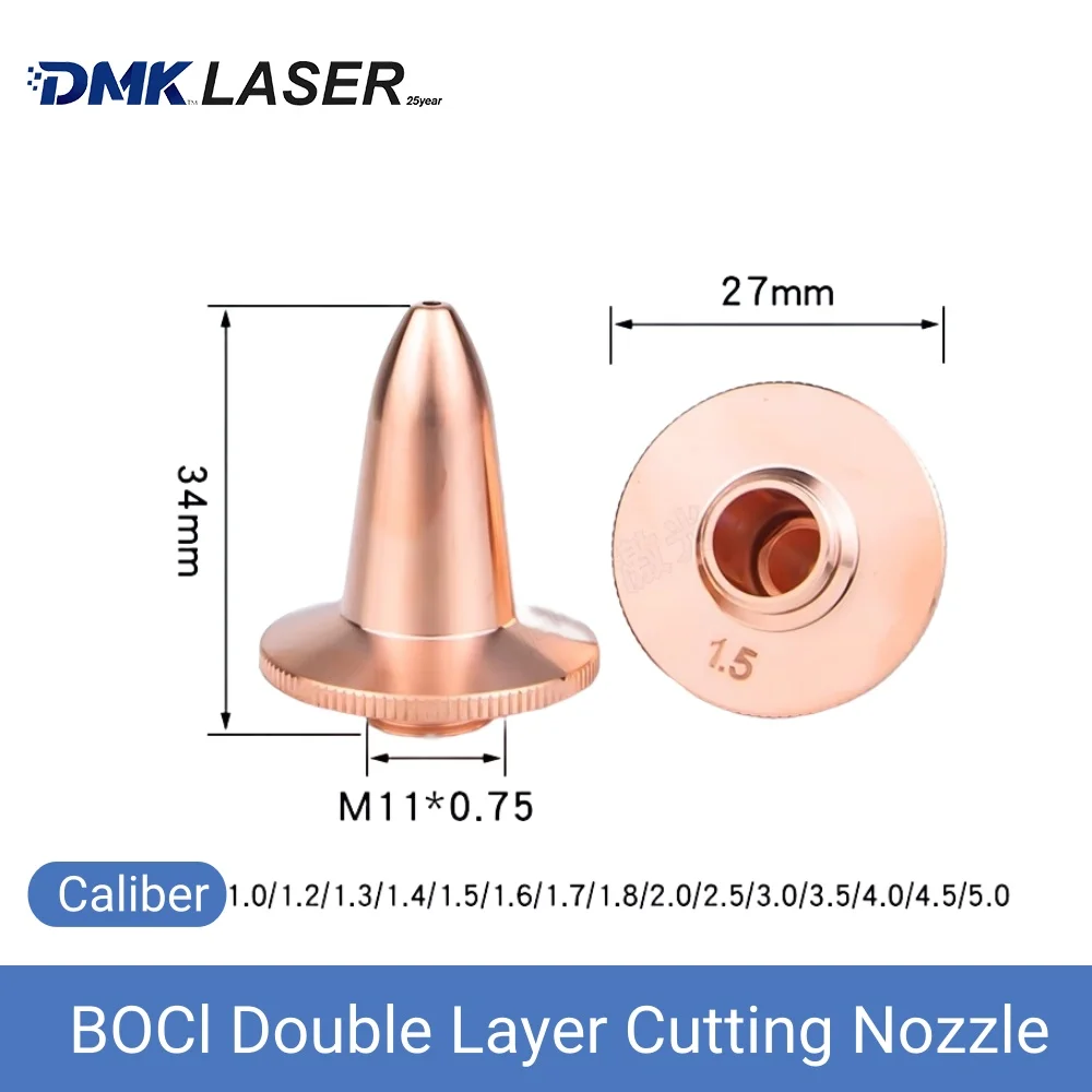 Ugello di taglio Laser BOCI D27 H34 M11 ugelli di smussatura 3D a singolo e doppio strato calibro 1.0-5.0 per testa di taglio Boci in fibra