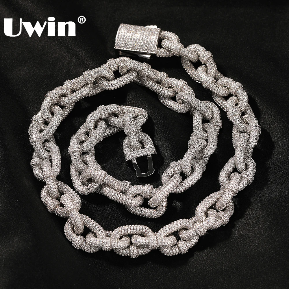 

UWIN 14mm Link Chain Choker Necklace for Men Iced Out Micro Pave Setting Cubic Zirconia Fashion Hip Hop Jewelry for Gift