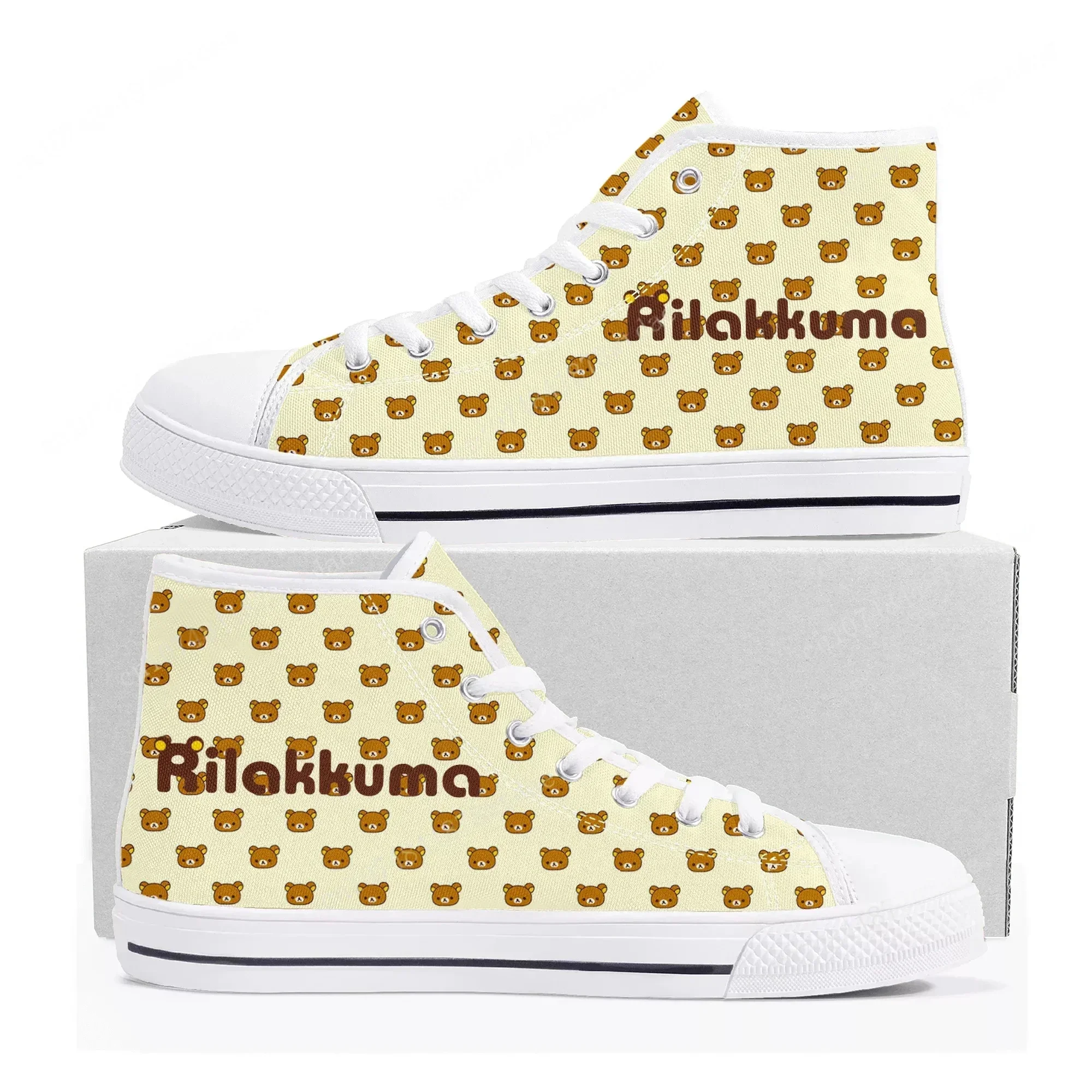 

Кроссовки Rilakkuma High Top для мужчин, женщин и подростков, высококачественные кеды из канваса, японские милые мультяшные манга-кроссовки для пар, индивидуальный дизайн