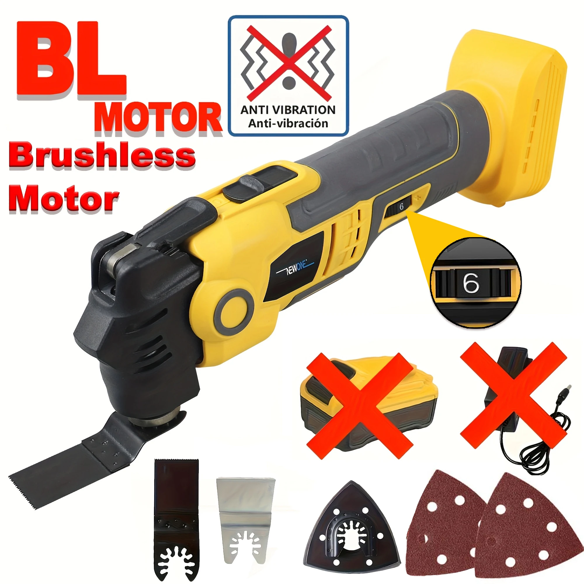 Alat Multi Fungsi Tanpa Kabel Brushless untuk Baterai 20V Max, Kit Mata Gergaji Osilasi Anti-getaran, 6 Kecepatan, 4 °   Bergoyang-goyang