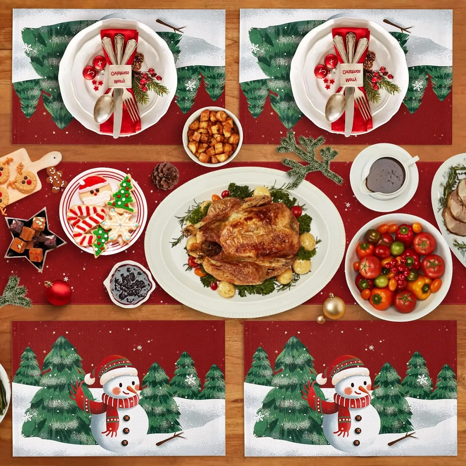 Christmas Placemats Set of 4 for Dining Table Red Rustic Christmas Decorations Seasonal Winter Table Mats for Party Kitchen