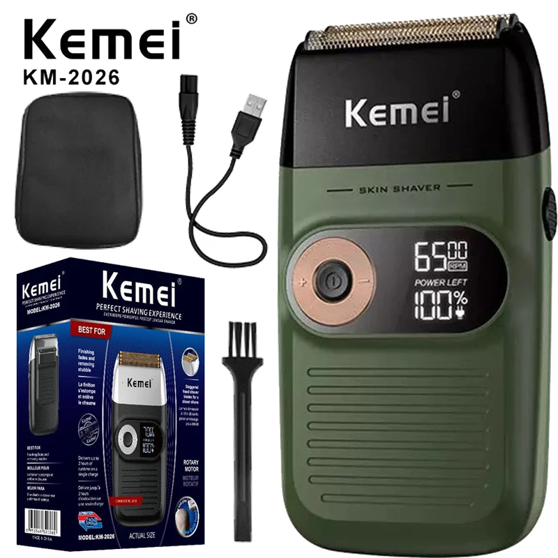 

Kemei Foil Professional Electric Shaver for Men Razor with Bald Popup Trimmer Cordless Shavers Rechargeble LED Display 2 in 1