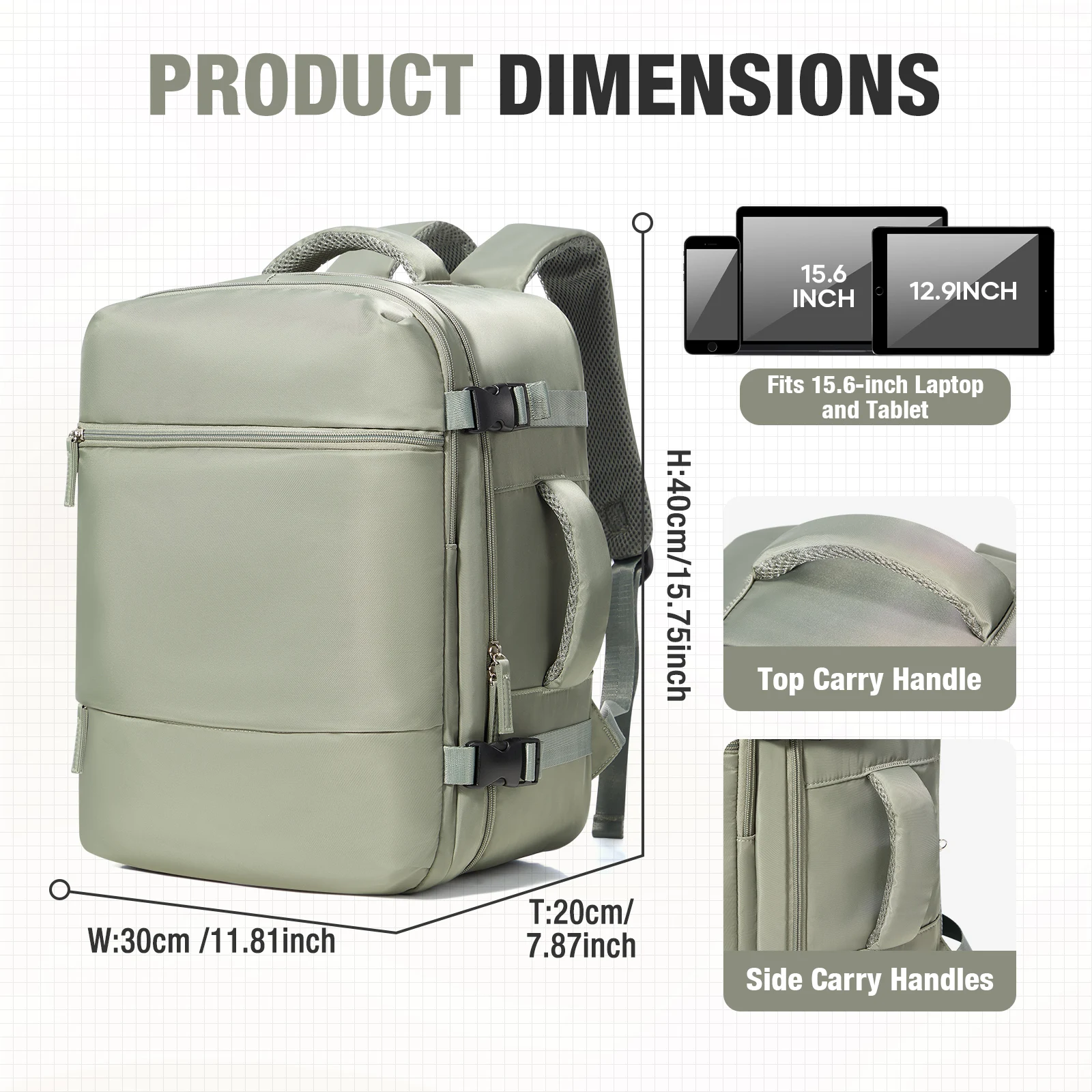 حقيبة أمتعة يدوية، حقيبة ظهر قابلة للحمل مقاس 40 × 30 × 20، حقيبة ظهر للسفر للنساء والرجال متوسطة الحجم وخفيفة الوزن #4