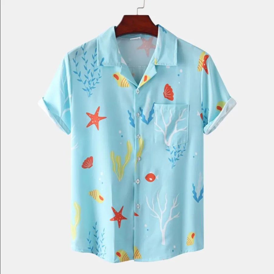 قميص رجالي مطبوع بنمط شاطئ هاواي، مقاس أوروبي، نقش زهور، قصة فضفاضة غير رسمية، أكمام قصيرة، ياقة ويندسور، مناسب لجميع المواسم