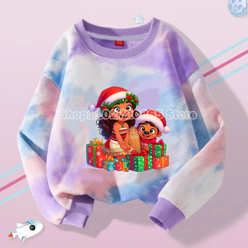 Moana 2 Sweatshirt Anime Cartoon Moana Princess Clothing Kids Autumn Tie-dye Long Sleeve Fashion Round Neck Tops Christmas Gift