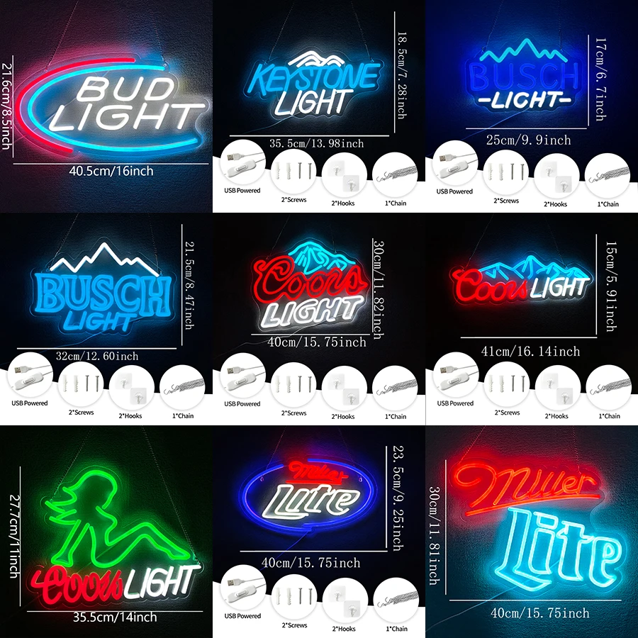 Coors Light Neon Signs para decoração de parede, Busch/Bud