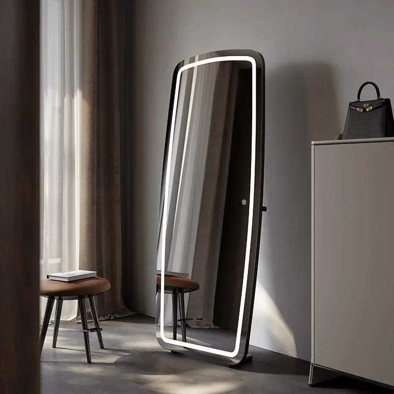 Full-body floor mirror, three-dimensional cloakroom fitting mirror, rounded corner light luxury full-body mirror