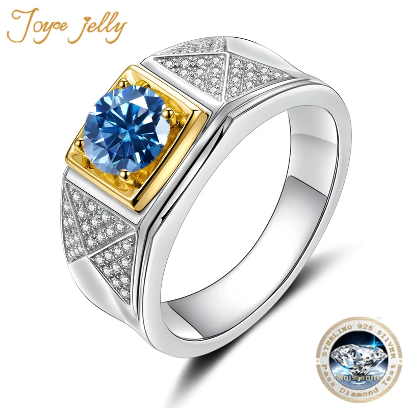 JoyceJelly 1CT 6.5mm Moissanite Ring For Men 18K Dual Color Business Man's Ring Luxury Sterling Silver 925 Jewelry Size 7-11