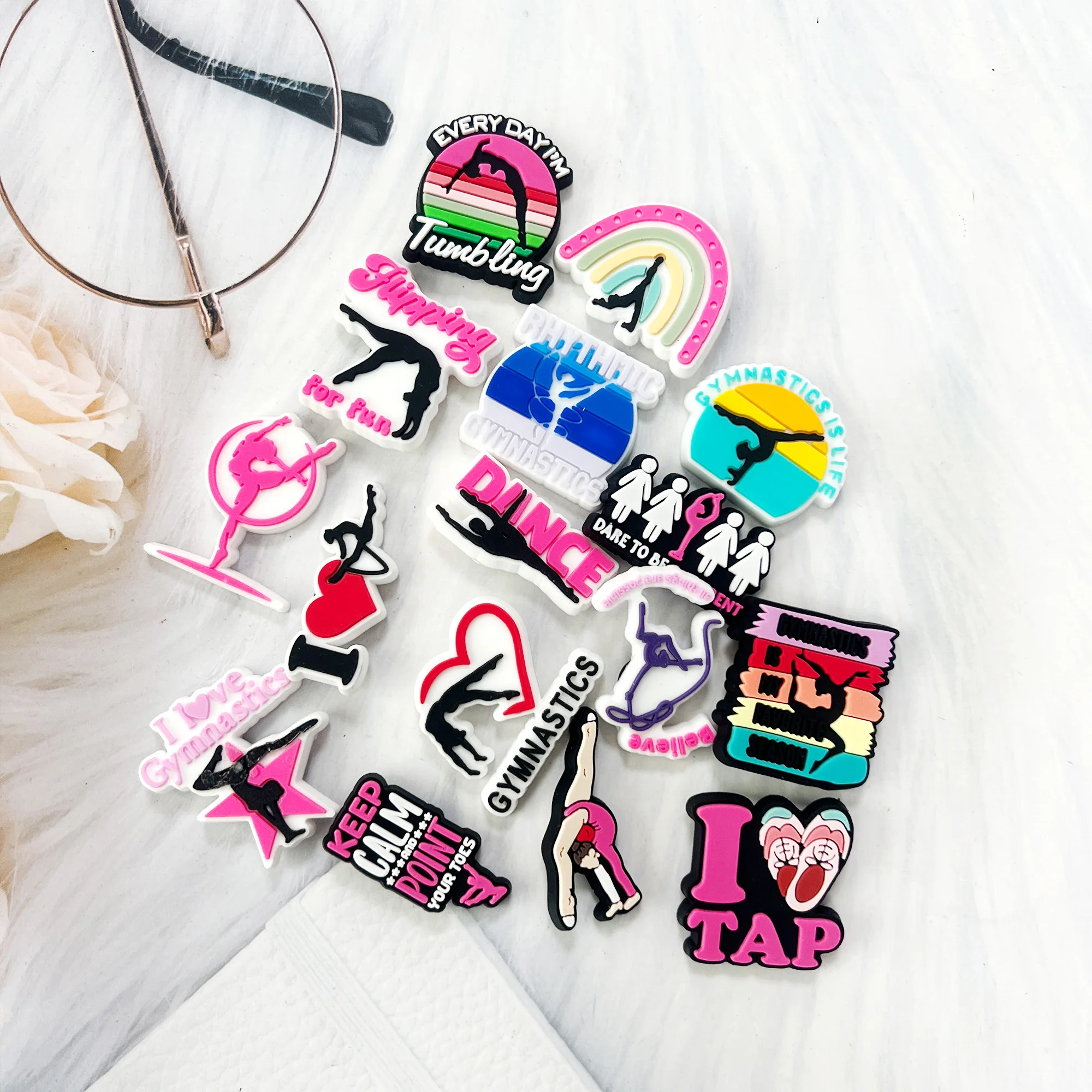 1-16Pcs Just A Girl Who Love Gymnastics PVC Shoes Charms Point your Toes Clog Accessories Sports Decorations Fit Backpack