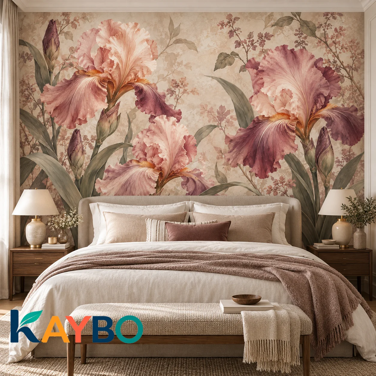 Iris Flower Wall Mural Vintage Botanical Wallpaper Non Self Adhesive Living Room Bedroom Blush Floral Large Wall Decor Decor Art