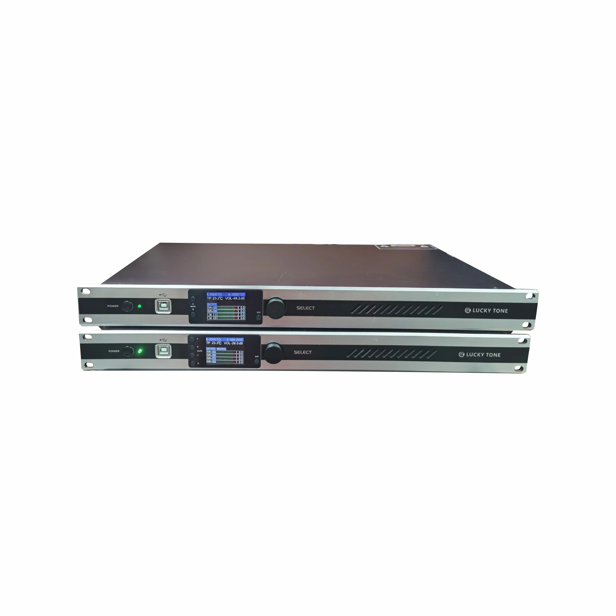 1U نظام العناوين العامة المثبت على الرف 2 * 500 واط فئة D خلاط مكبر للصوت مع DSP