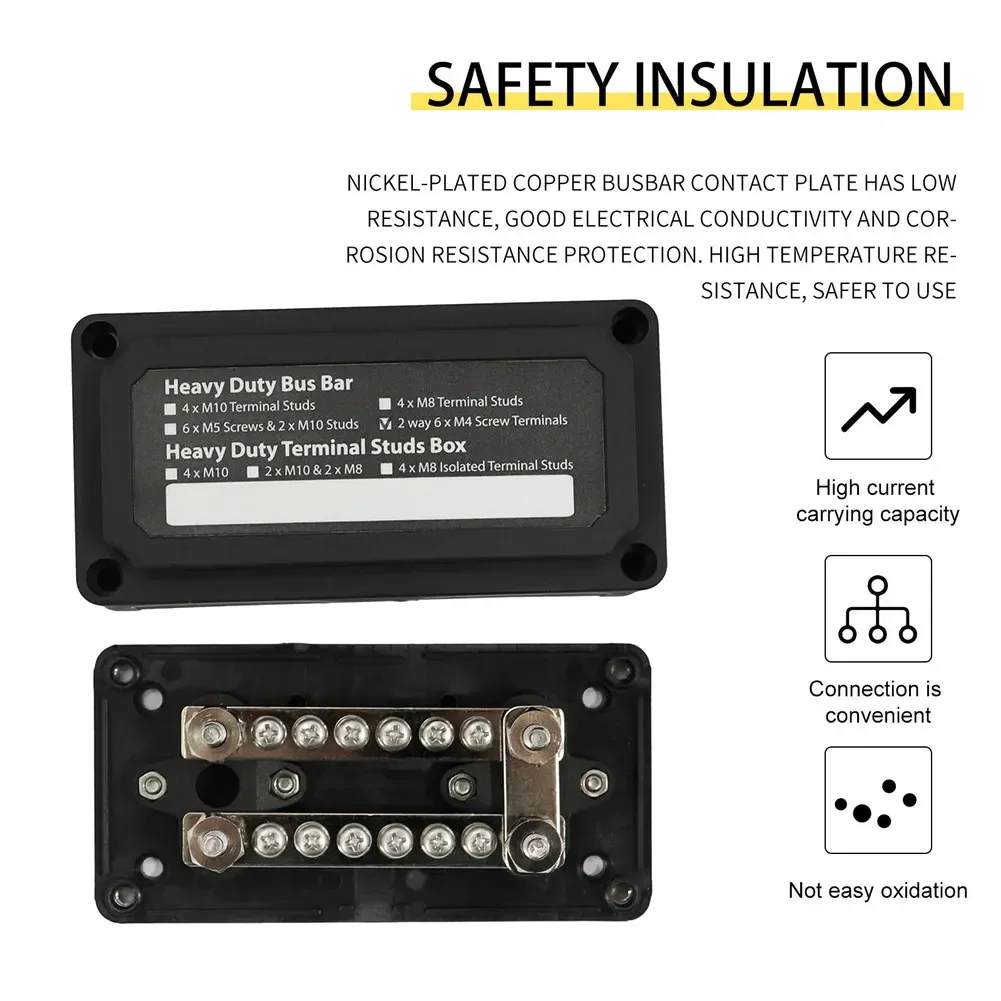 Barra colectora de 300A y 48V DC, Terminal M10/M6, barra de Bus, bloque de distribución de energía para coche, RV, camión, barco, vehículos marinos, 4/12