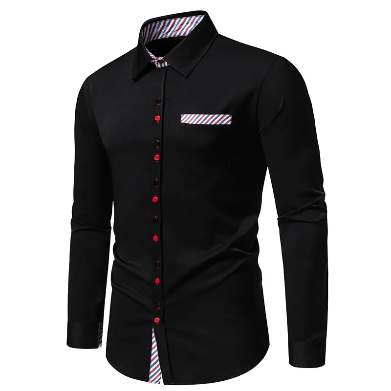 

2024 New Men's Formal Long Sleeved Shirt with Color Blocking Stripes Single Breasted Men Business Shirt with Wrinkle Resistance