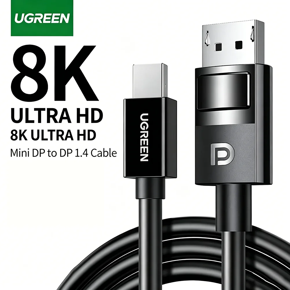 UGREEN Mini DP to DP 1.4 Cable 1.5m Support 8K/ 4K 240Hz 144Hz Thunderbolt 2 Mini DisplayPort Video Cord for Monitor HP Laptop