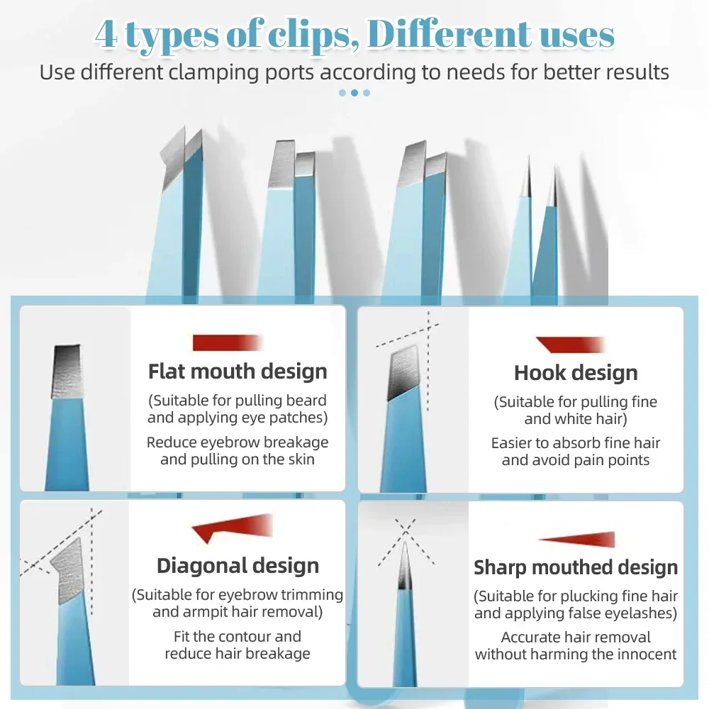 Clip per sopracciglia pinzette in acciaio inossidabile Set di riparazione per sopracciglia impermeabile spiumatrice per capelli fini epilatore Clip per sopracciglia obliqua strumenti per il trucco