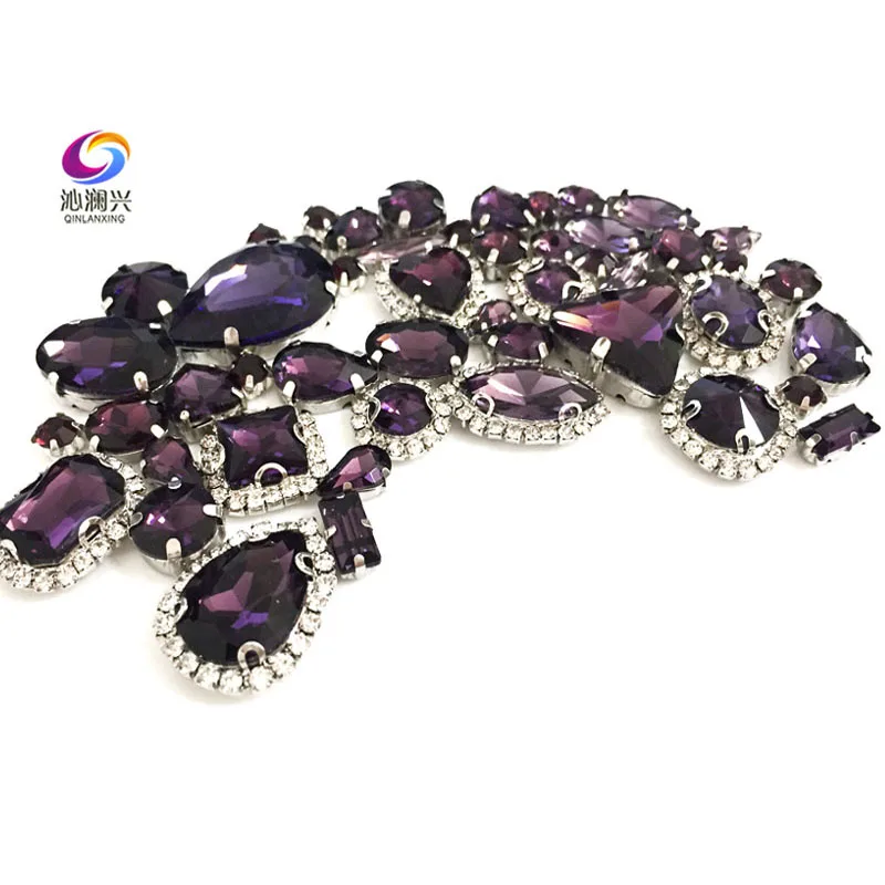 Mixed 50Pcs Deep Purple Crystal Buckle Glass Rhinestones, Sewing Accessories, Use for Needlework, DIY Clothing Decoration