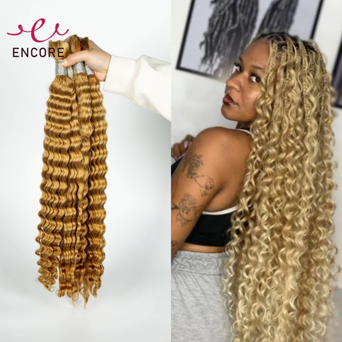 

1 2 4 Bundles Deep Wave 100% Brazilian Human Hair Bundles Braiding Ombre 26 28 Inches No Weft Curly Hair Bulk for Boho Braideds