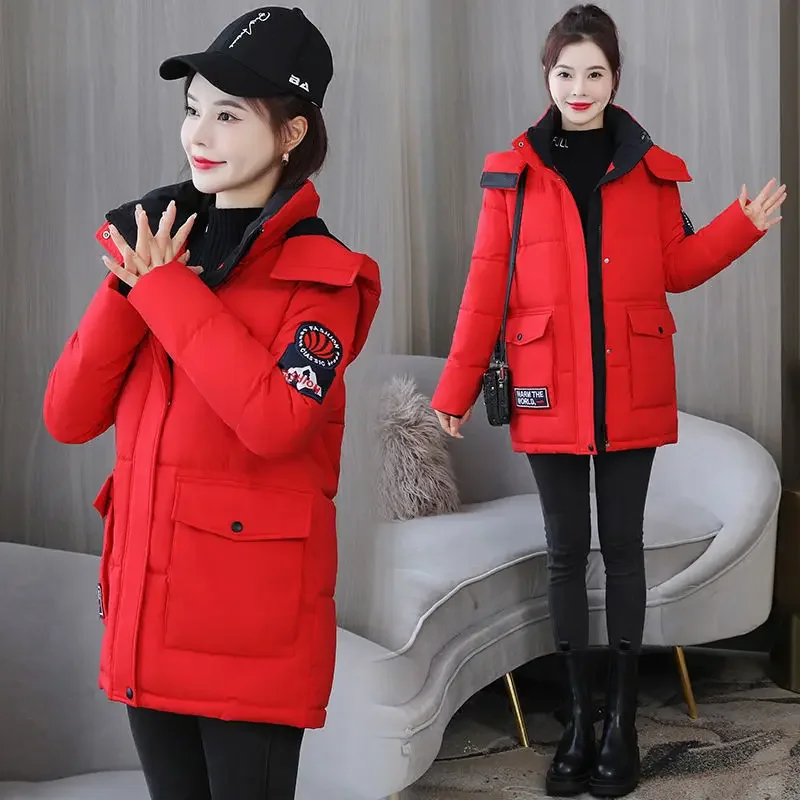Womens Winter Coat Parka Hooded Jacket Mid Length Padded Jacket Warmth Free Shipping Wholesale Plus Size Slim Fit Korean Fashion