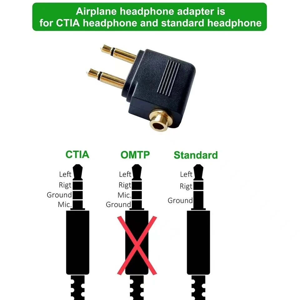 1-5pcs/Lot Dual 3.5mm Plug Adaptor Jack Audio Headphone Converter Adapter for Airline Airplane Travel Earphone Connector