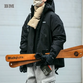 Japon Streetwear yüksek kalite su geçirmez rüzgar kapşonlu aşağı ceket erkekler giyim Harajuku rahat kirpi ceket kore ceket