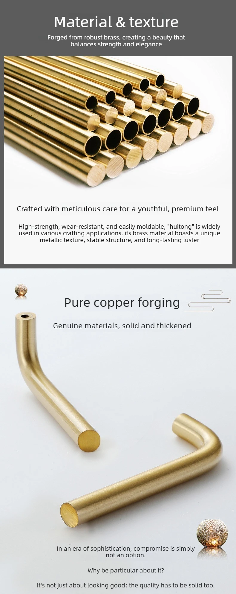 1 Stück Massiver Messinggriff im Modernen Minimalistischen Stil für Schranktüren, Klassisches Naturfinish, Luxuriöser Langer Schubladengriff, Schranktürgriff – Detail 4