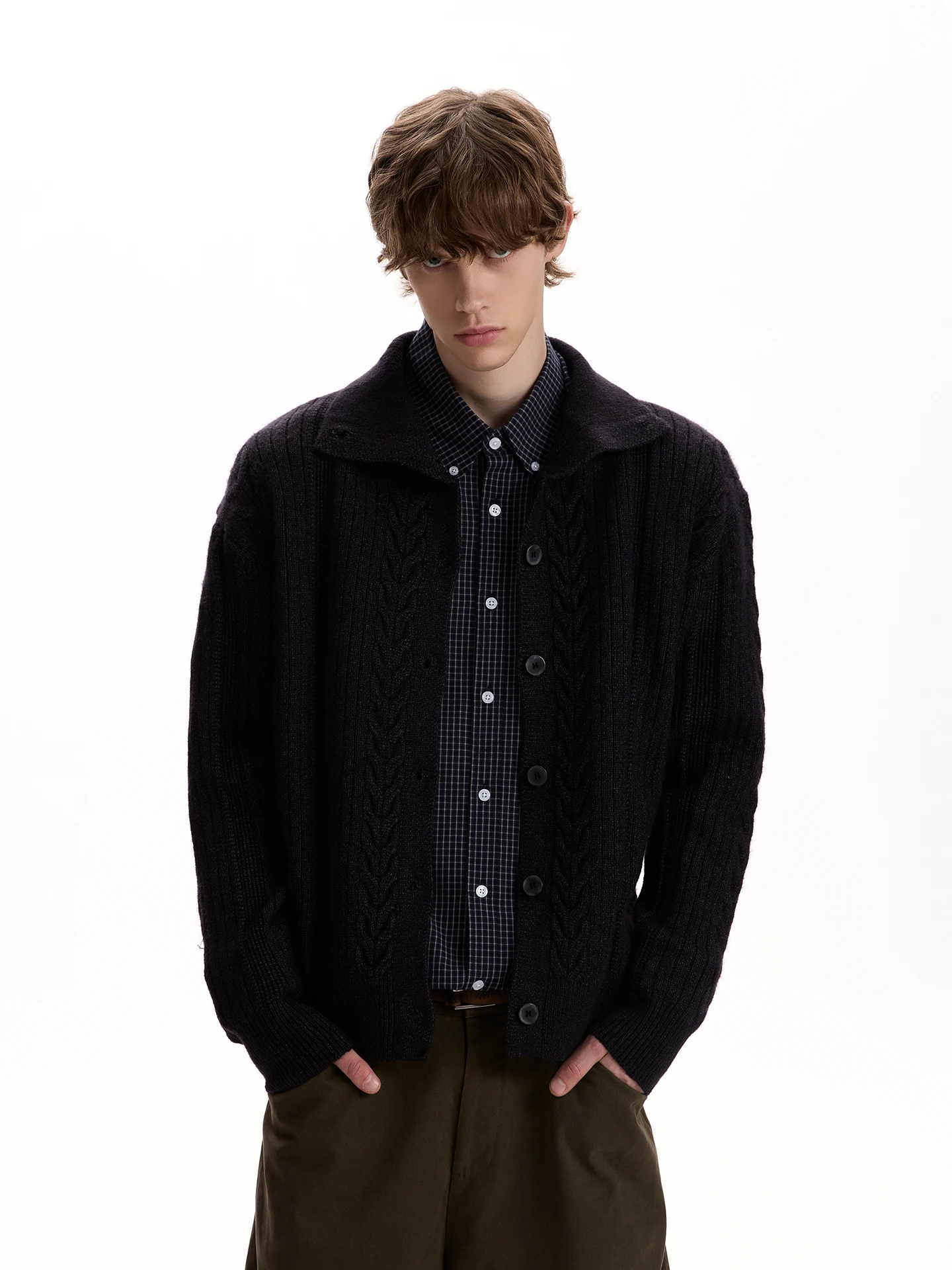 

Американский винтажный кардиган на пуговицах с узором «косы», свободный крой, осенне-зимний, вязаный, повседневный, базовый, универсальный