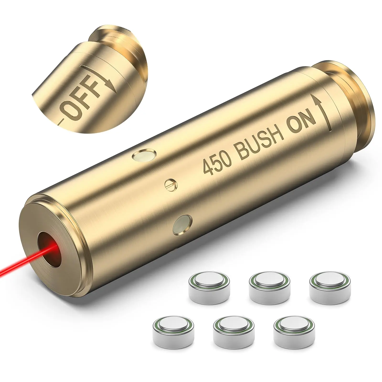 Bore Sight Laser 450 BUSH Red Laser Bore Sight with ON/OFF Switch and 2 Sets of Batteries For Zeroing With metal box packaging