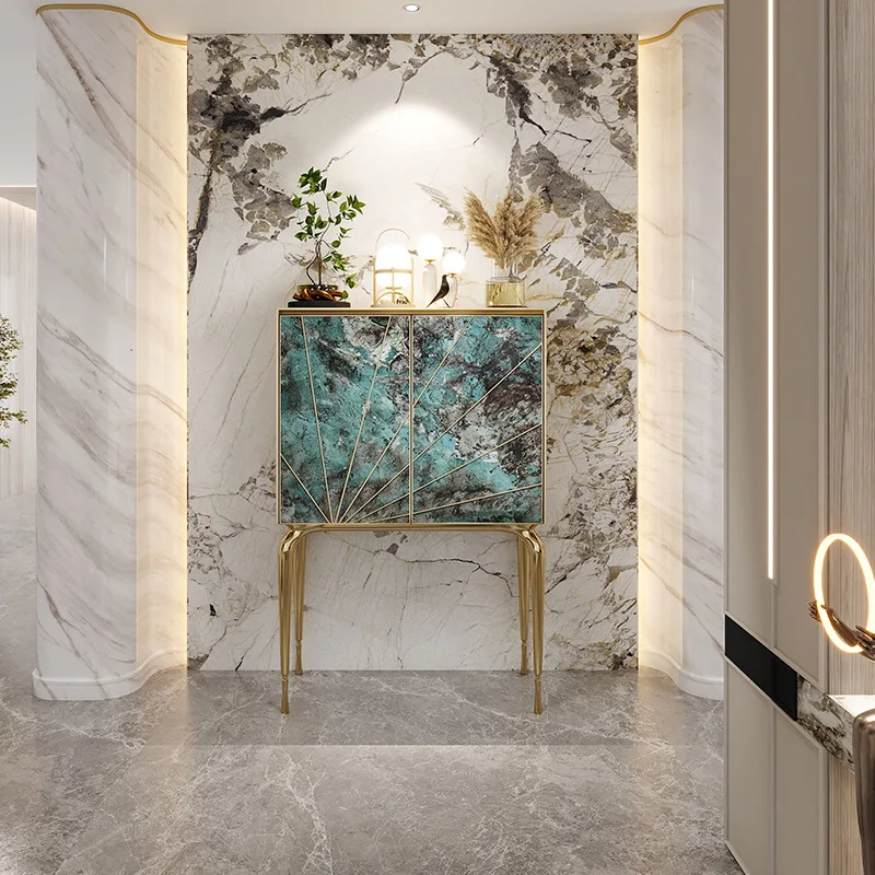 

floor-to-ceiling vertical luxury stone rock slab 2024 new high-end bucket cabinet storage integrated display cabinet