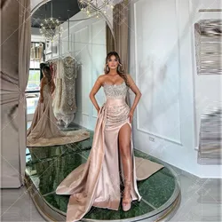 Vestidos de Noche de sirena de lujo para mujer, apliques de cristal sin mangas, sexys, con abertura lateral, formales, elegantes, para fiesta de graduación, personalizados