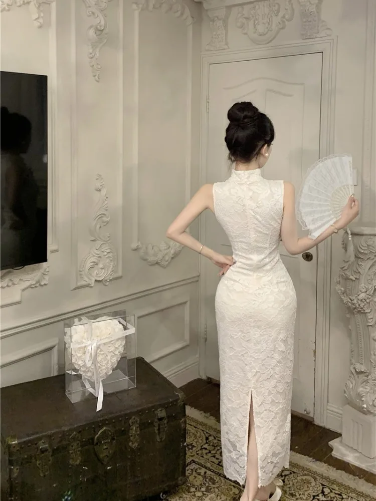 Ele Retro Koronkowa Sukienka z Guzikami, Wyszczuplająca, Letnia Nowość, Modna Sukienka Damska