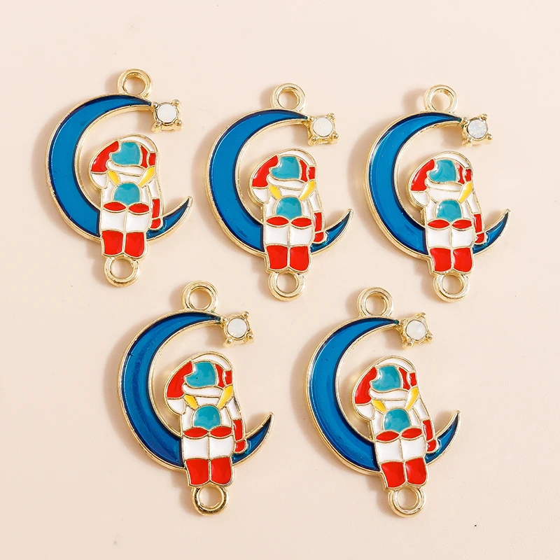 

20pcs 16x26mm Cute Enamel Moon Astronaut Charms Connectors for Jewelry Making DIY Bracelets Necklaces Handmade Crafts Supplies