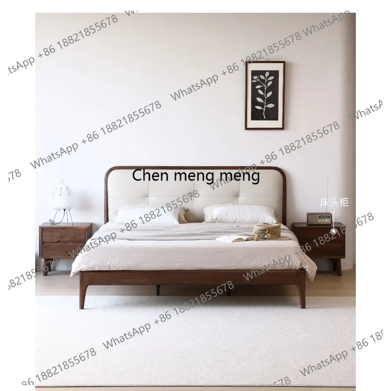 North American black walnut solid wood soft bag bed first layer cowhide Nordic simple 1.8 meters master bedroom double bed